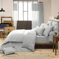 EMINZA Drap housse gaze de coton (140 x 190 cm) Gaïa Gris nuage Gris clair Hot
