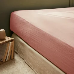 EMINZA Drap housse gaze de coton (200 x 200 cm) Gaïa Rose Pêche Clearance
