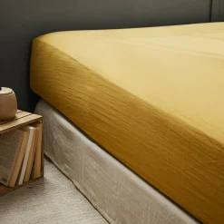 EMINZA Drap housse gaze de coton (90 x 200 cm) Gaïa Jaune safran Sale