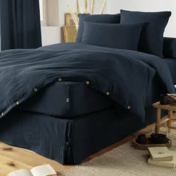 EMINZA Drap housse gaze de coton (90 x 190 cm) Gaïa Bleu nuit Sale