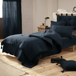 EMINZA Drap housse gaze de coton (90 x 190 cm) Gaïa Bleu nuit Sale