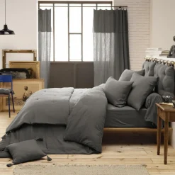 EMINZA Drap housse gaze de coton (140 x 190 cm) Gaïa Gris granit Gris foncé Best