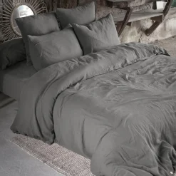 EMINZA Drap housse gaze de coton (140 x 190 cm) Gaïa Gris granit Gris foncé Best