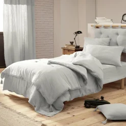 EMINZA Drap housse gaze de coton (90 x 190 cm) Gaïa Gris nuage Gris clair Outlet