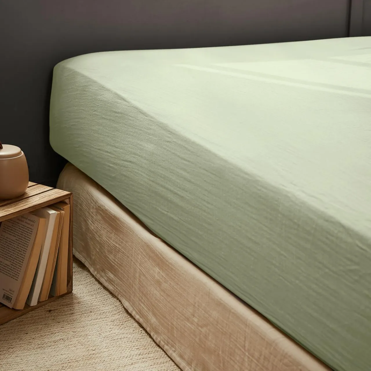 EMINZA Drap housse gaze de coton (90 x 190 cm) Gaïa Vert tilleul