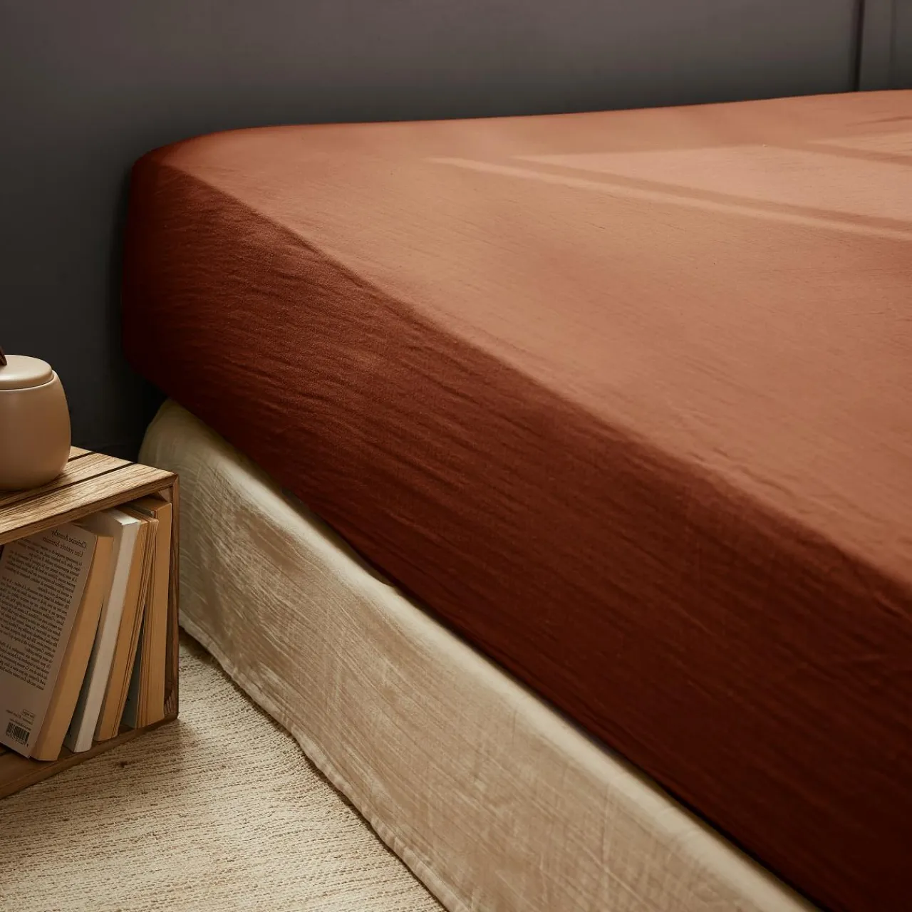 EMINZA Drap housse gaze de coton (140 x 200 cm) Gaïa Terracotta New