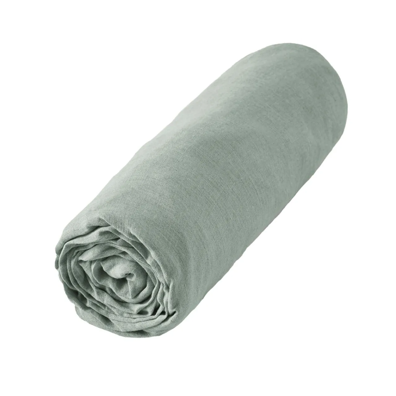 EMINZA Drap housse lin lavé (160 x 200 cm) Louise Vert Eucalyptus Clearance