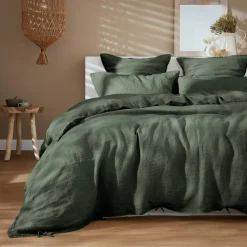 EMINZA Drap housse lin lavé (180 x 200 cm) Louise Vert romarin Discount