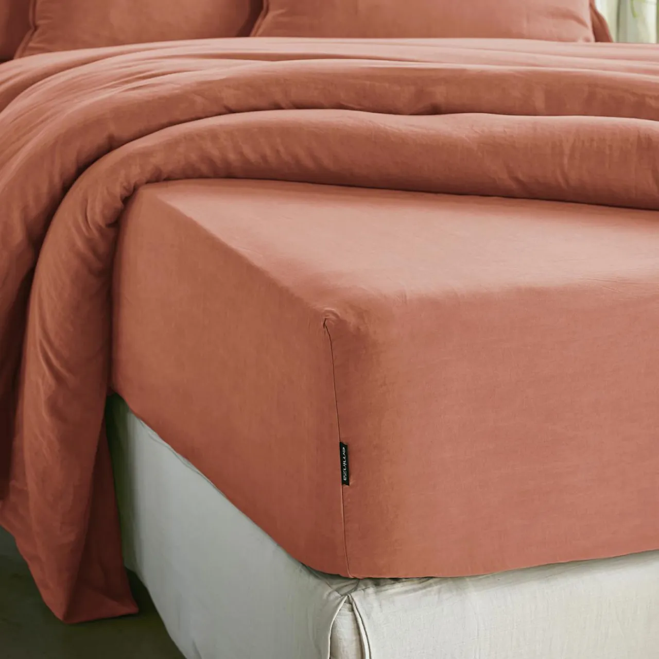 EMINZA Drap housse lyocell Tencel™ lavé (160 x 200 cm) Olivia Terracotta Discount
