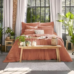 EMINZA Drap housse lyocell Tencel™ lavé (140 x 200 cm) Olivia Terracotta Hot
