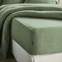 EMINZA Drap housse lyocell Tencel™ lavé (200 x 200 cm) Olivia Vert romarin