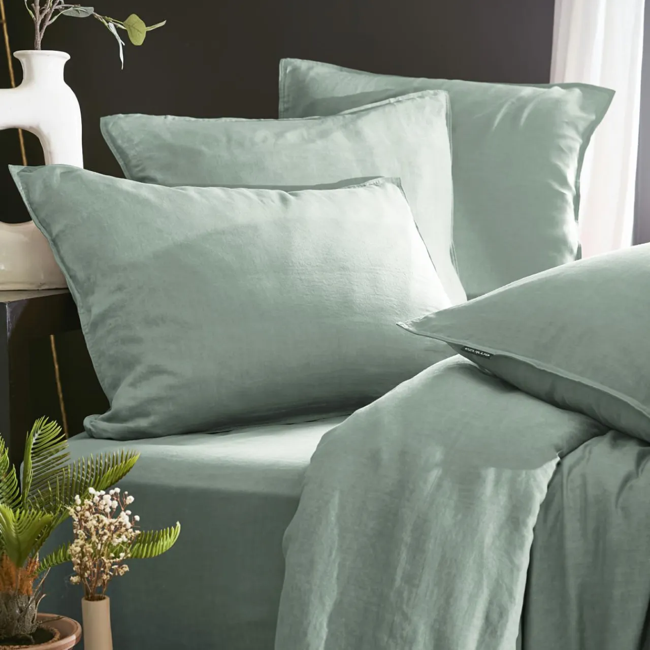 EMINZA Drap housse lyocell Tencel™ lavé (200 x 200 cm) Olivia Vert Eucalyptus Online