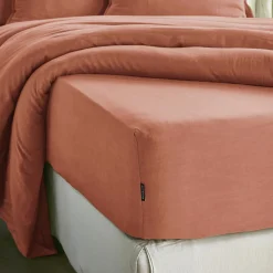 EMINZA Drap housse lyocell Tencel™ lavé (90 x 190 cm) Olivia Terracotta Sale
