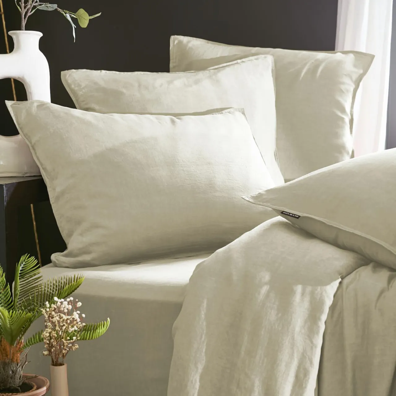 EMINZA Drap housse lyocell Tencel™ lavé (90 x 200 cm) Olivia pampa Beige Discount