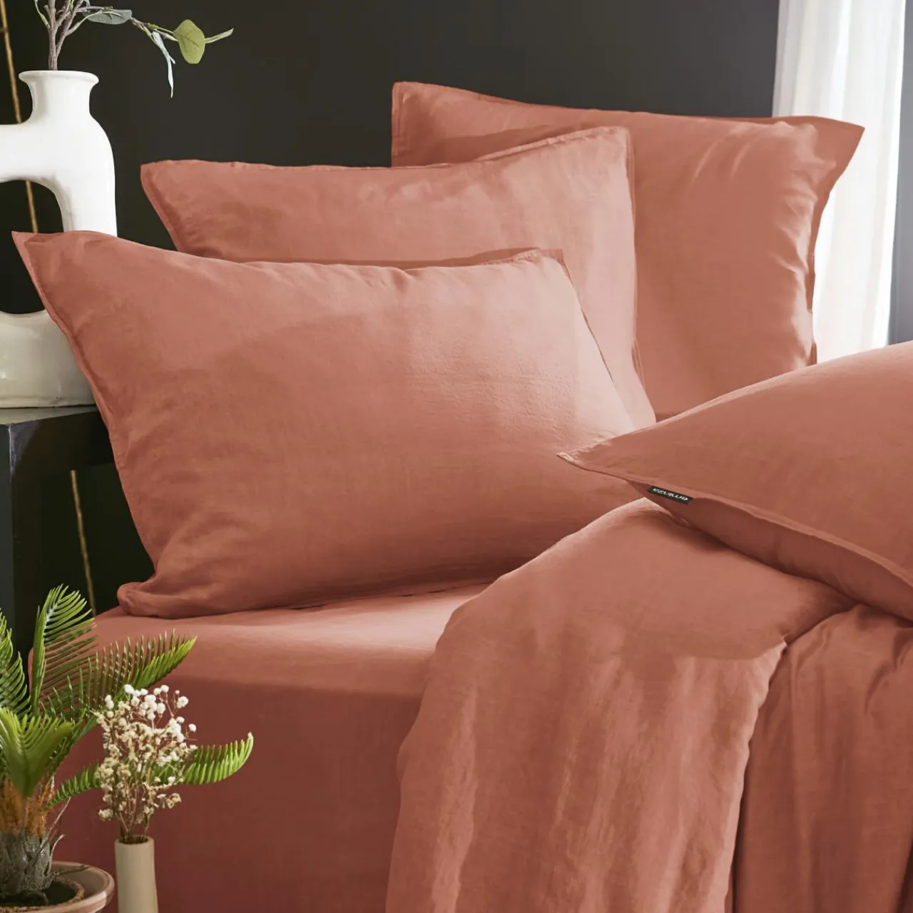 EMINZA Drap housse lyocell Tencel™ lavé (90 x 200 cm) Olivia Terracotta Best