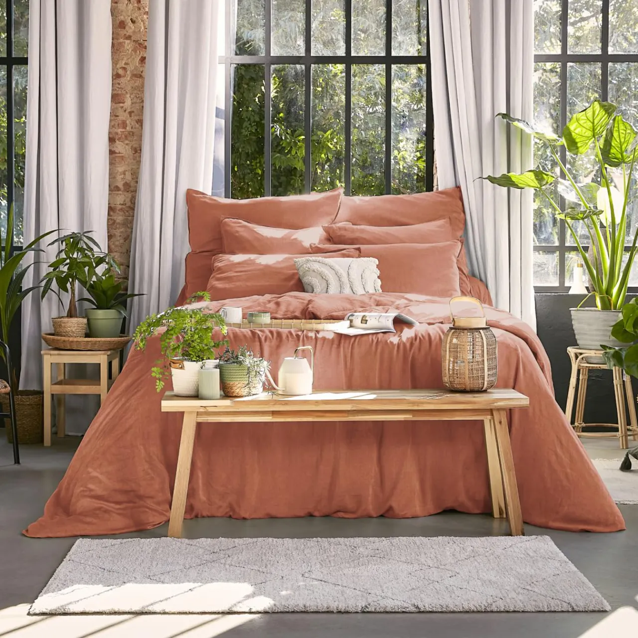 EMINZA Drap housse lyocell Tencel™ lavé (90 x 200 cm) Olivia Terracotta Best