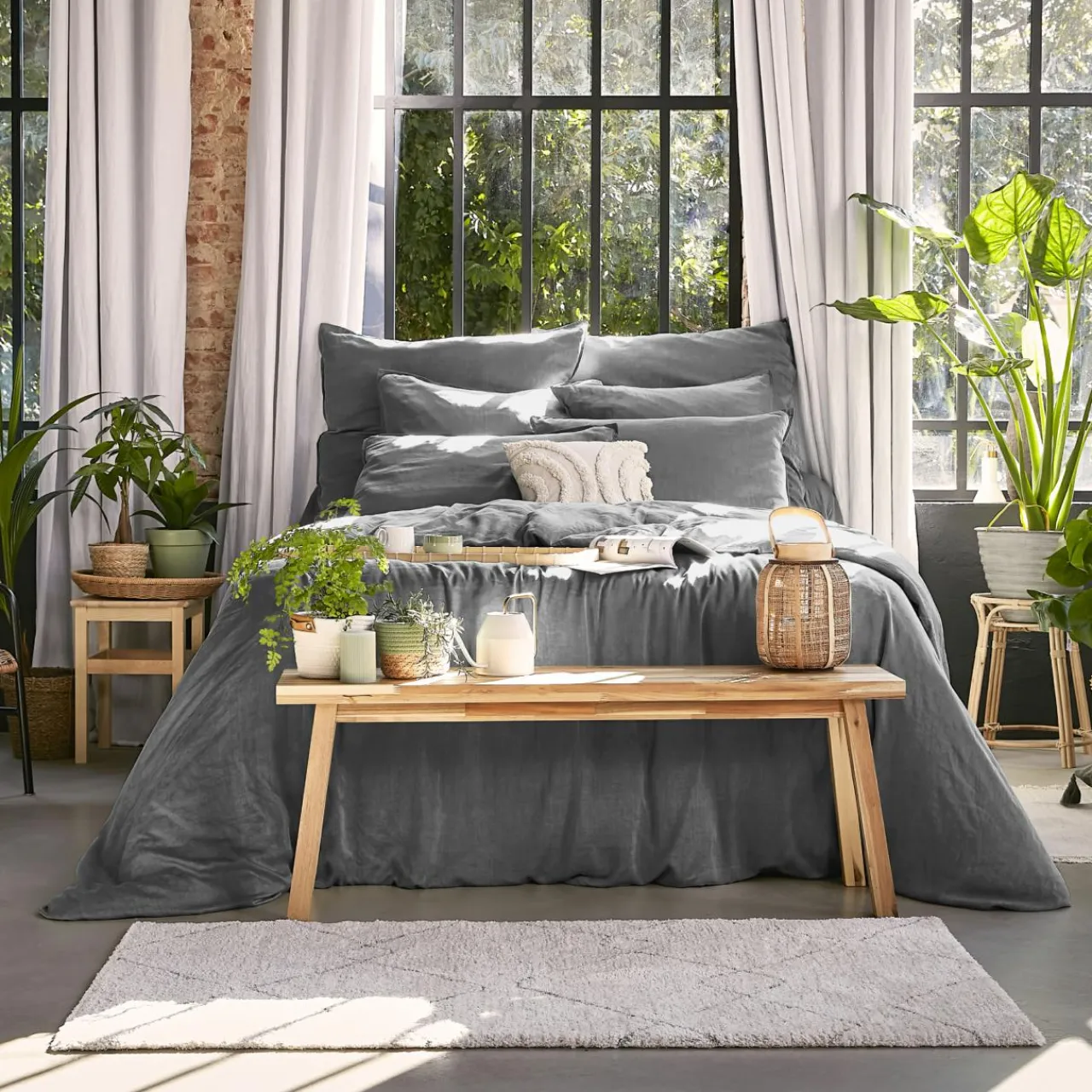 EMINZA Drap housse lyocell Tencel™ lavé (140 x 190 cm) Olivia granit Gris New