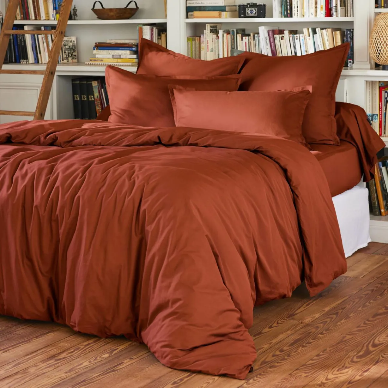 EMINZA Drap housse percale de coton (180 x 200 cm) Cali Terracotta Hot