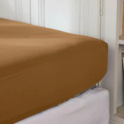 EMINZA Drap housse percale de coton (160 x 200 cm) Cali Camel Discount