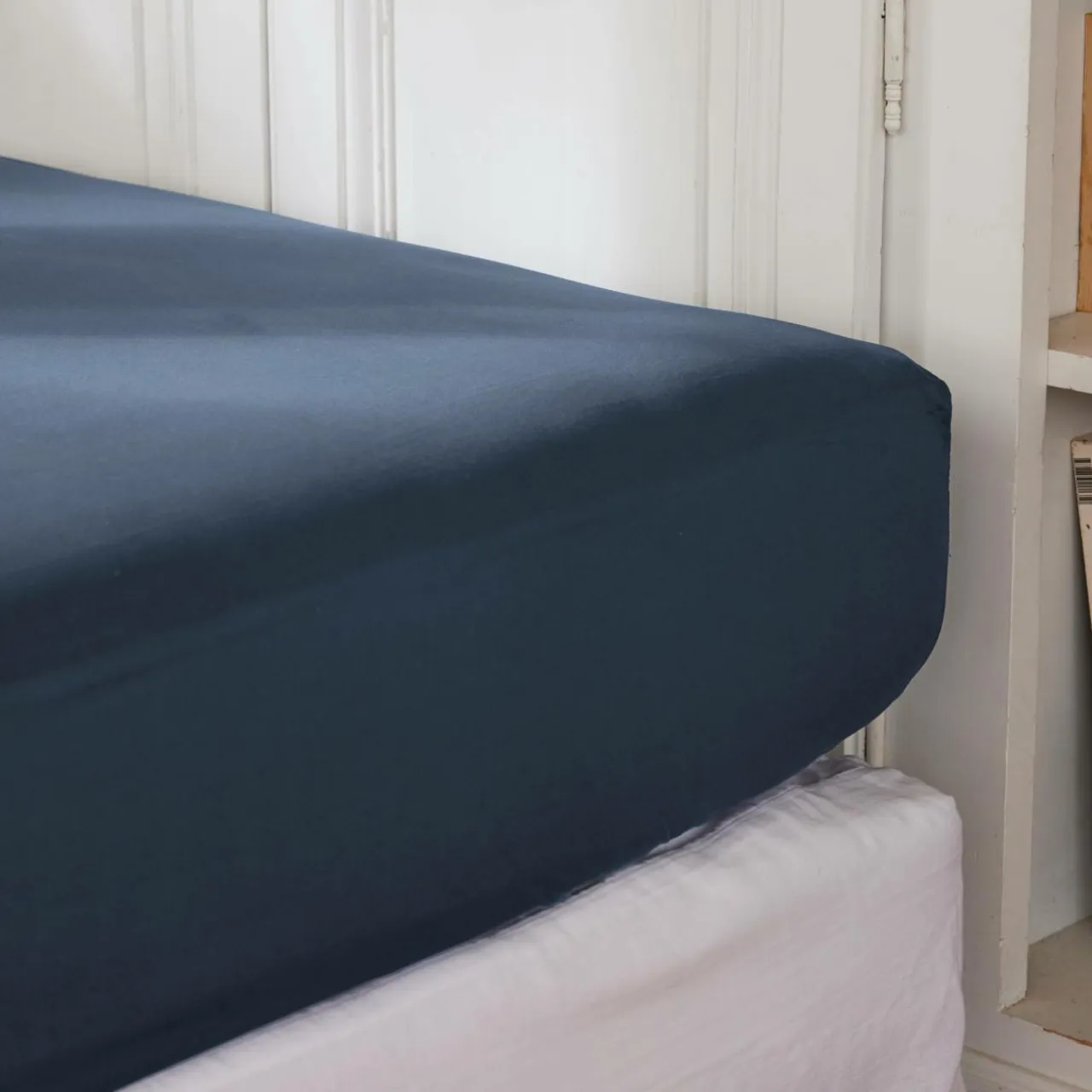 EMINZA Drap housse percale de coton (160 x 200 cm) Cali Bleu marine Clearance