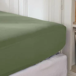 EMINZA Drap housse percale de coton (140 x 190 cm) Cali Vert romarin