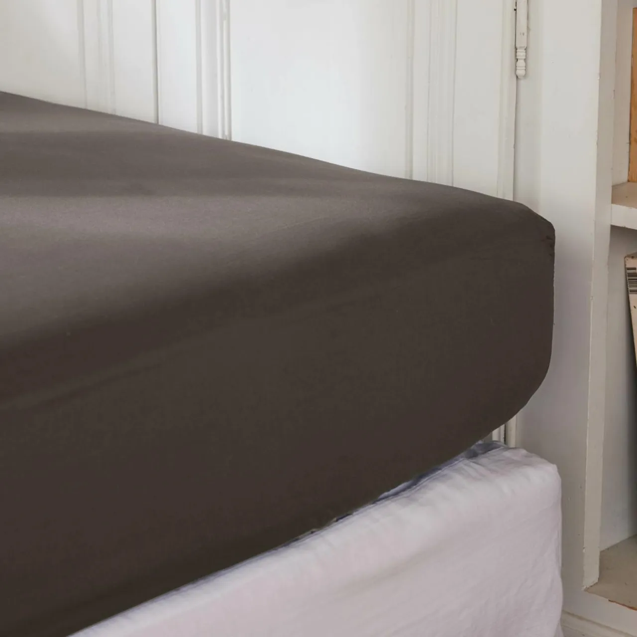 EMINZA Drap housse percale de coton (200 x 200 cm) Cali Gris Anthracite Hot