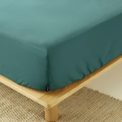EMINZA Drap housse percale de coton (200 x 200 cm) Cali Bleu canard Online