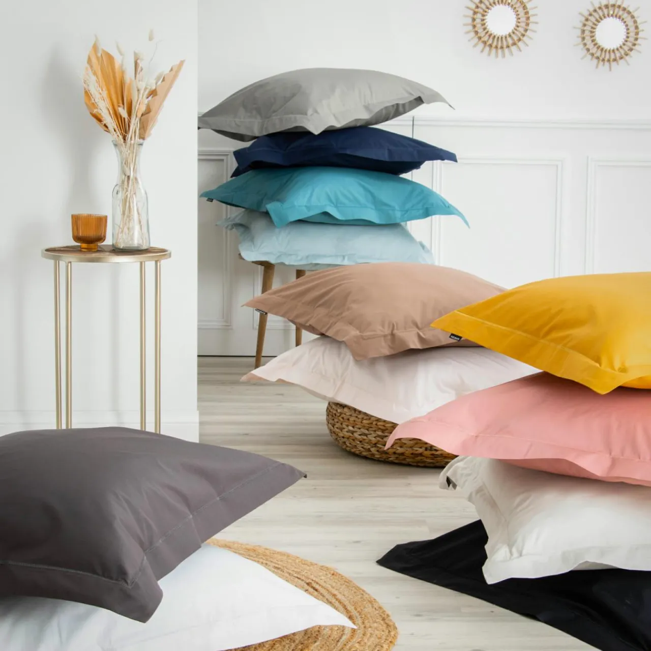EMINZA Drap housse percale de coton (200 x 200 cm) Cali Bleu canard Online