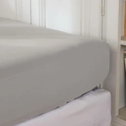 EMINZA Drap housse percale de coton (180 x 200 cm) Cali Gris clair