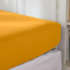 EMINZA Drap housse percale de coton (180 x 200 cm) Cali Jaune moutarde New