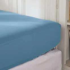 EMINZA Drap housse percale de coton (180 x 200 cm) Cali Bleu Ciel New