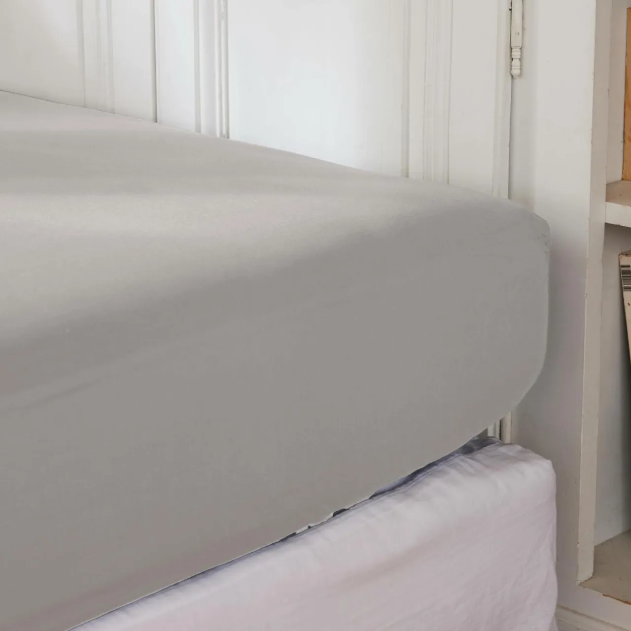 EMINZA Drap housse percale de coton (200 x 200 cm) Cali Gris clair