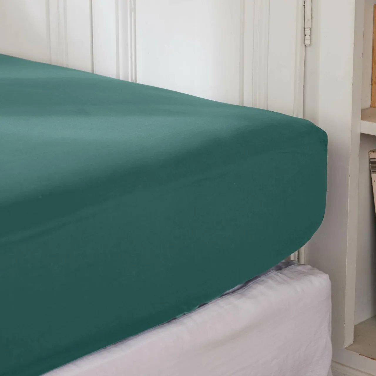 EMINZA Drap housse percale de coton (140 x 190 cm) Cali Bleu canard Sale