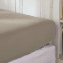 EMINZA Drap housse percale de coton (90 x 190 cm) Cali Taupe Discount