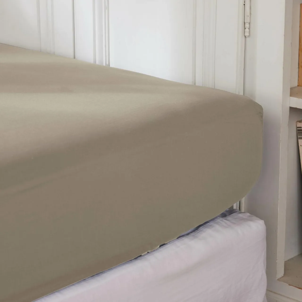 EMINZA Drap housse percale de coton (90 x 190 cm) Cali Taupe Discount
