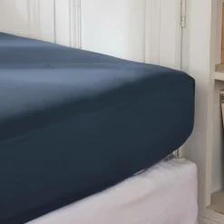 EMINZA Drap housse percale de coton (90 x 200 cm) Cali Bleu marine Clearance