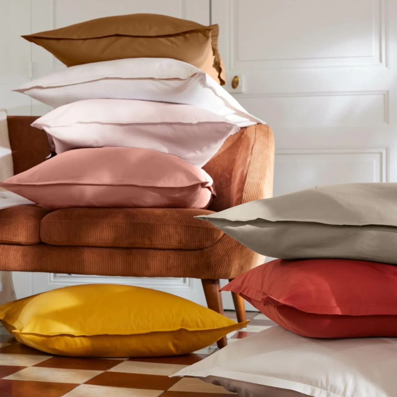 EMINZA Drap housse percale de coton (180 x 200 cm) Cali Taupe Discount