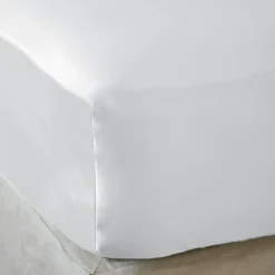 EMINZA Drap housse satin de bambou (140 x 190 cm) Sienna chantilly Blanc New