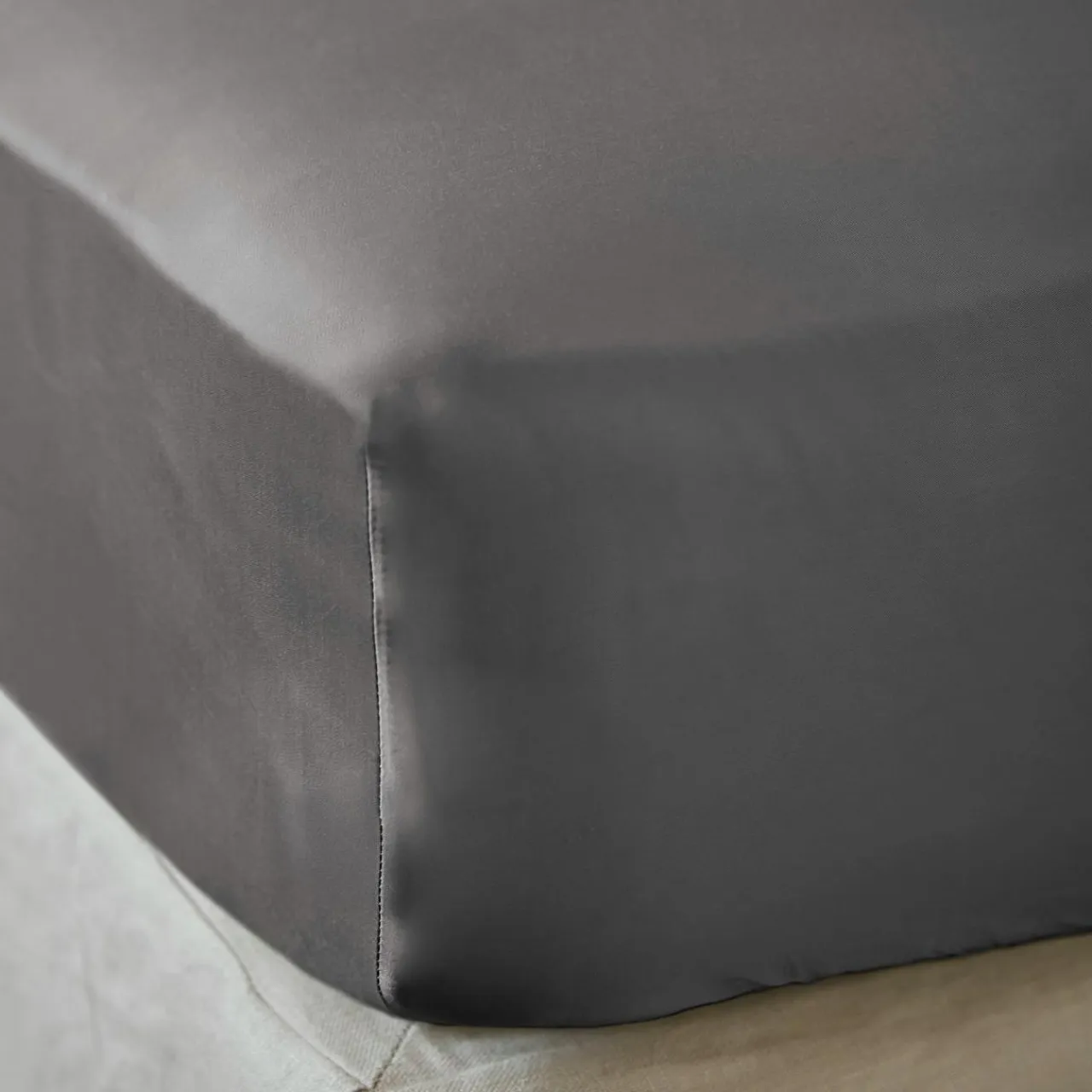 EMINZA Drap housse satin de bambou (140 x 190 cm) Sienna granit Gris