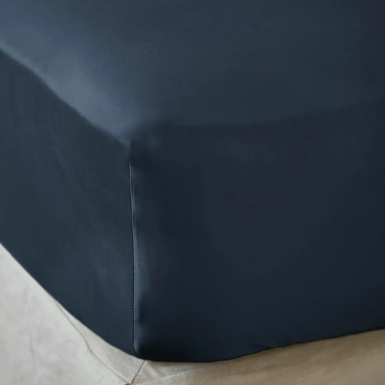 EMINZA Drap housse satin de bambou (200 x 200 cm) Sienna Bleu nuit Discount
