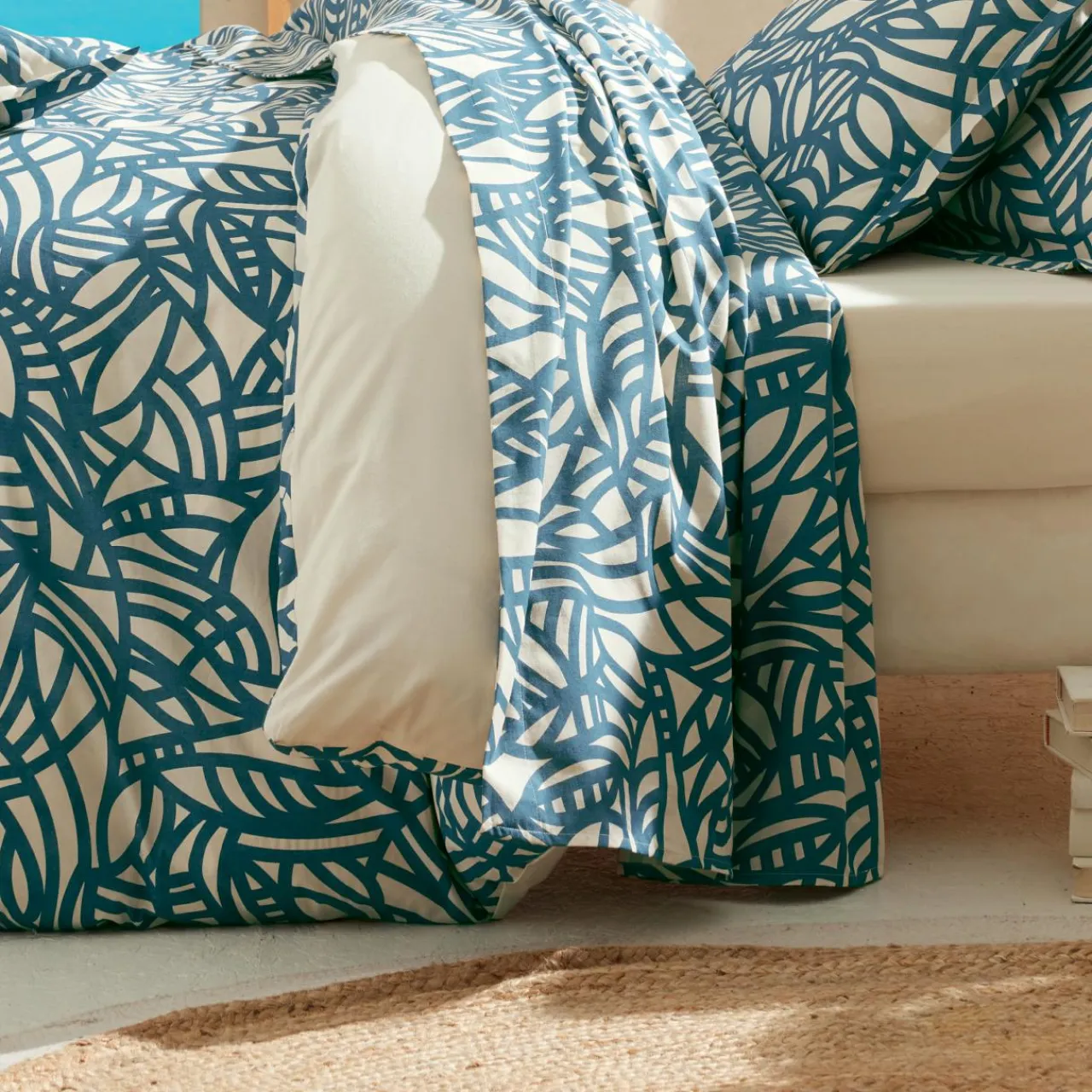 TRADI LINGE Drap plat coton lavé (240 x 310 cm) Serena Bleu Outlet