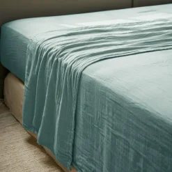 EMINZA Drap plat gaze de coton (240 x 300 cm) Gaïa Bleu canard Discount
