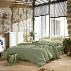 EMINZA Drap plat gaze de coton (240 x 300 cm) Gaïa Vert tilleul Discount