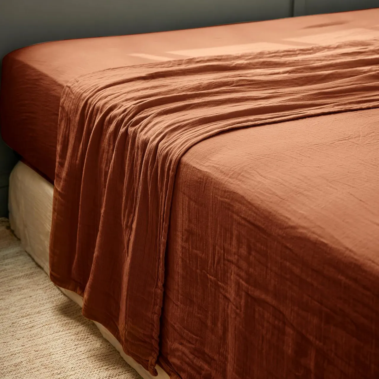 EMINZA Drap plat gaze de coton (270 x 300 cm) Gaïa Terracotta Clearance