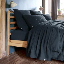EMINZA Drap plat gaze de coton (240 x 300 cm) Gaïa Bleu nuit Clearance