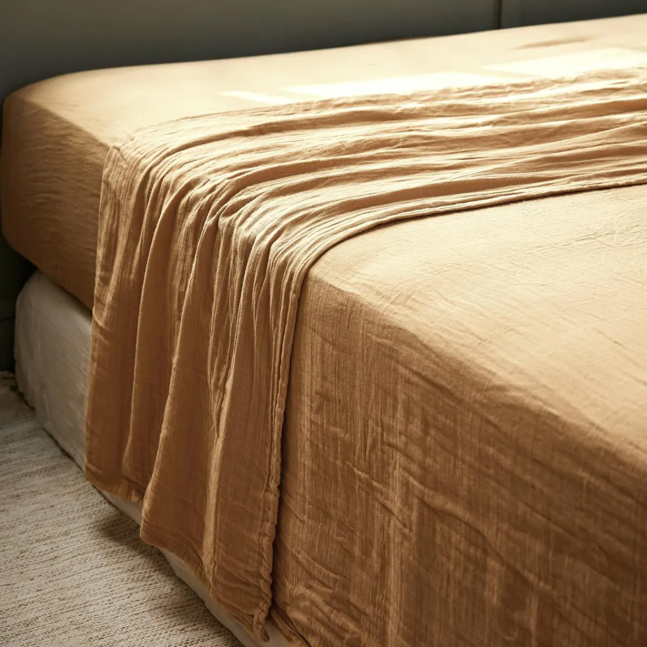 EMINZA Drap plat gaze de coton (240 x 300 cm) Gaïa Camel New