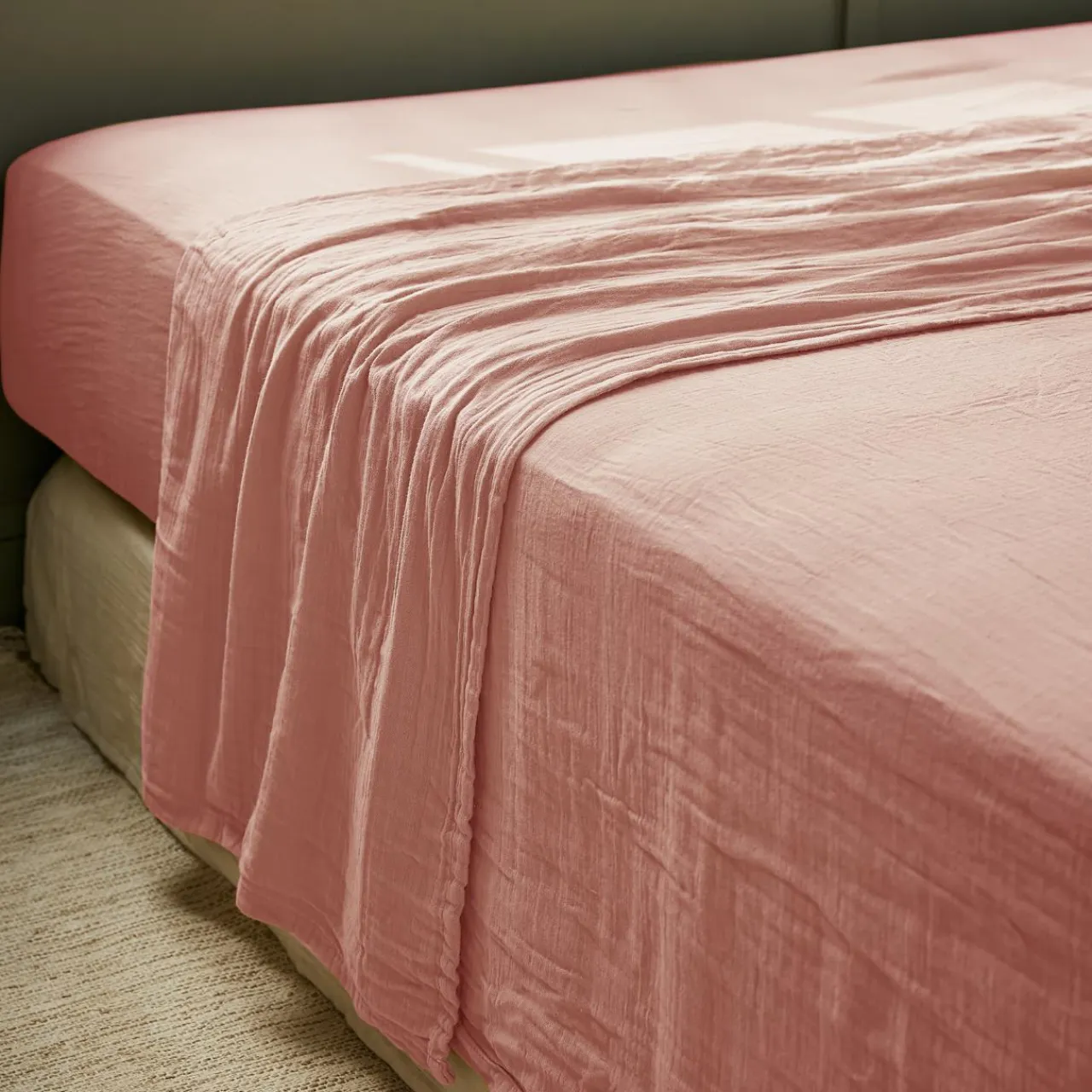 EMINZA Drap plat gaze de coton (240 x 300 cm) Gaïa Rose Pêche Best