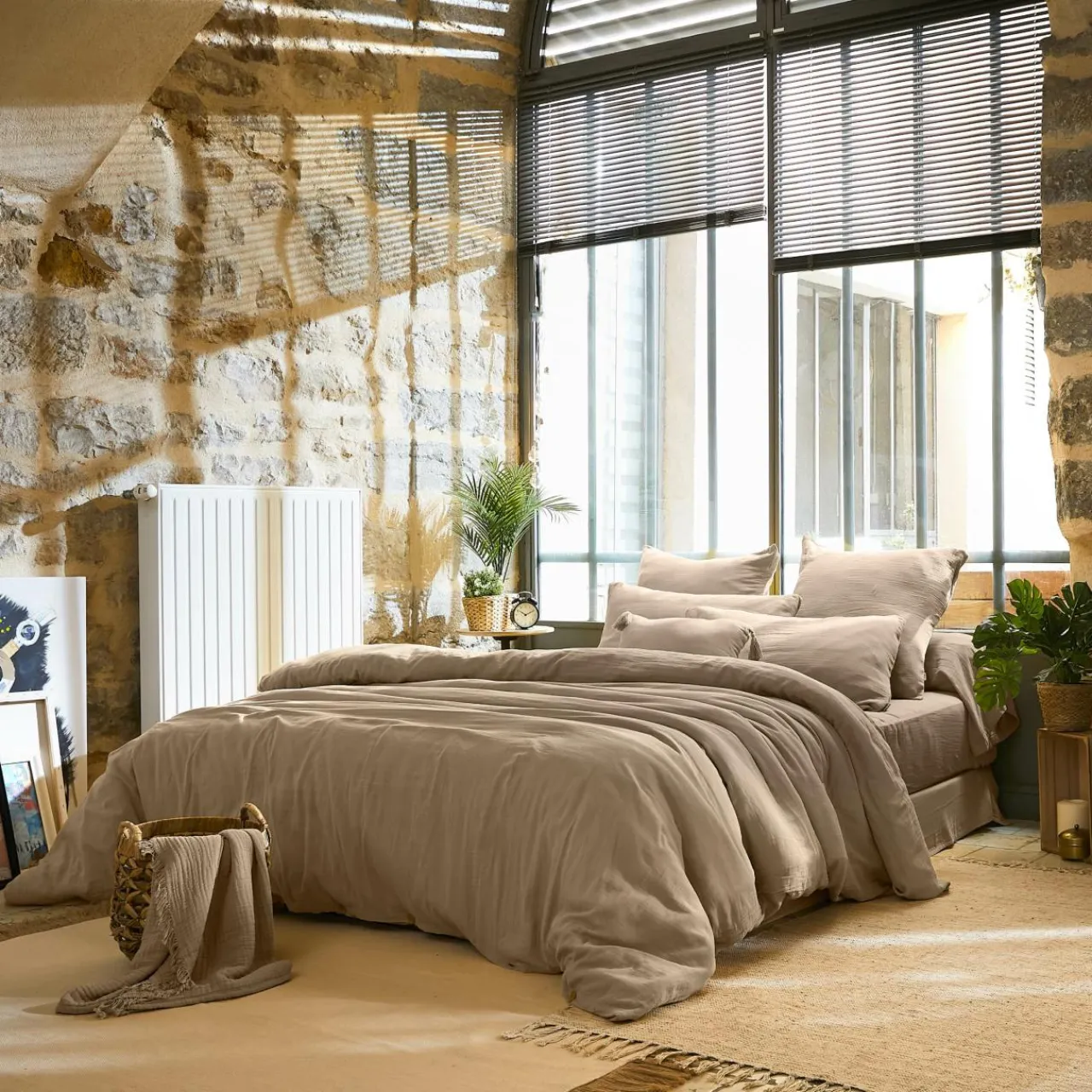 EMINZA Drap plat gaze de coton (270 x 300 cm) Gaïa Ficelle Outlet
