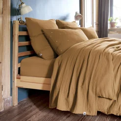 EMINZA Drap plat gaze de coton (270 x 300 cm) Gaïa Camel