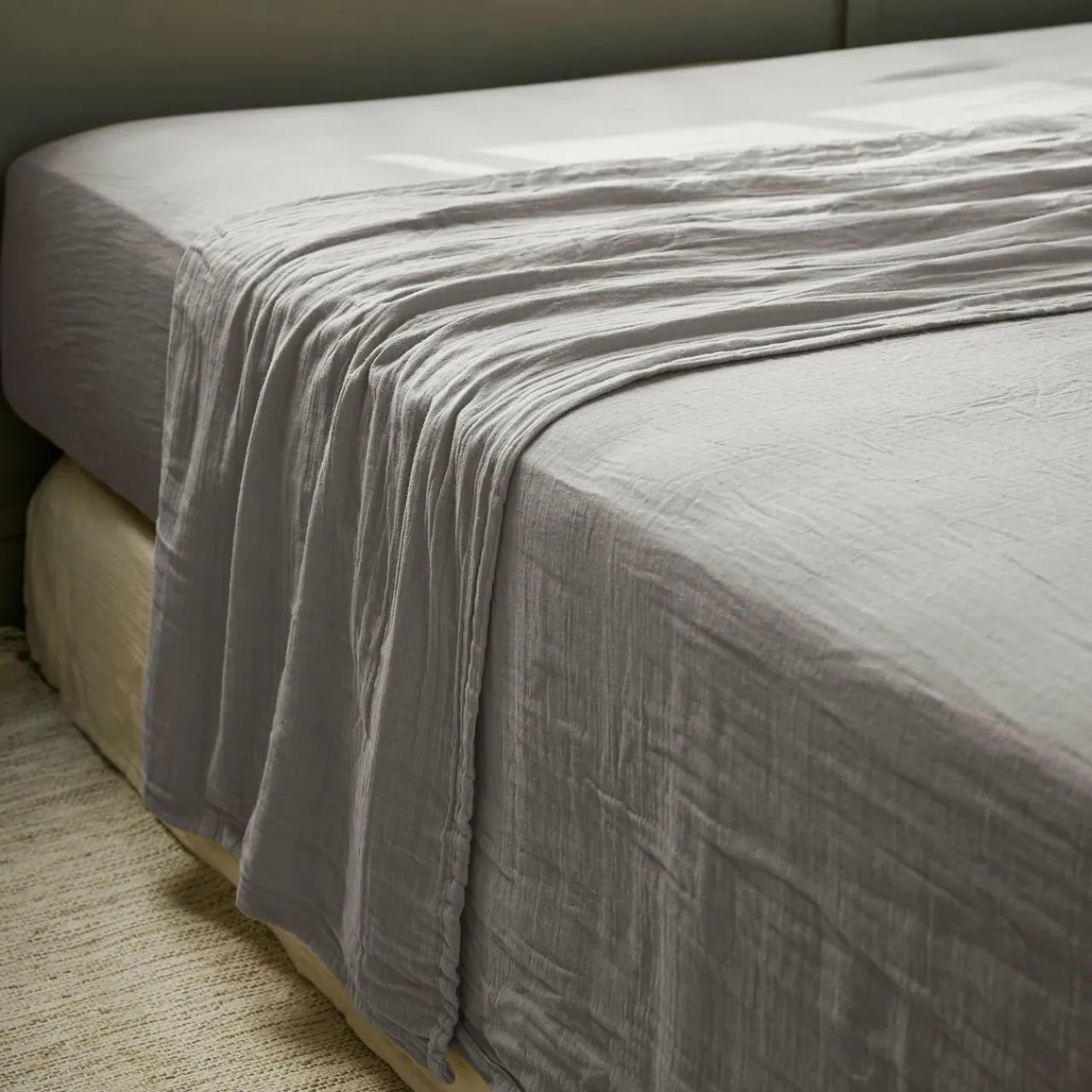 EMINZA Drap plat gaze de coton (240 x 300 cm) Gaïa Gris granit Gris foncé Sale